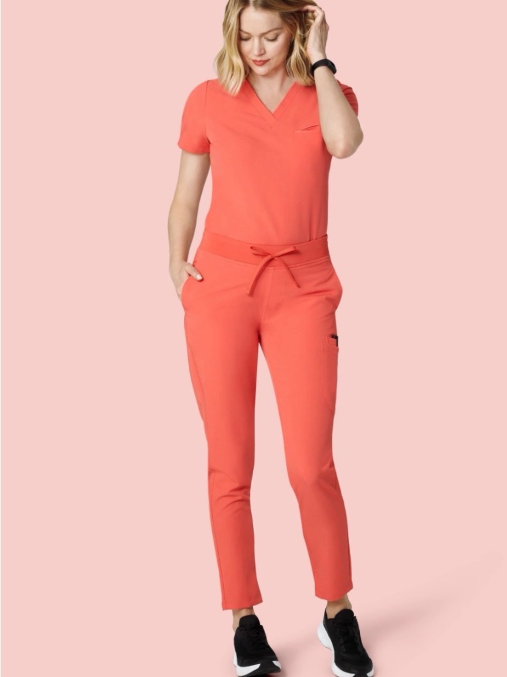 Women's Mandala Scrub Medical Nurse Set in Coral